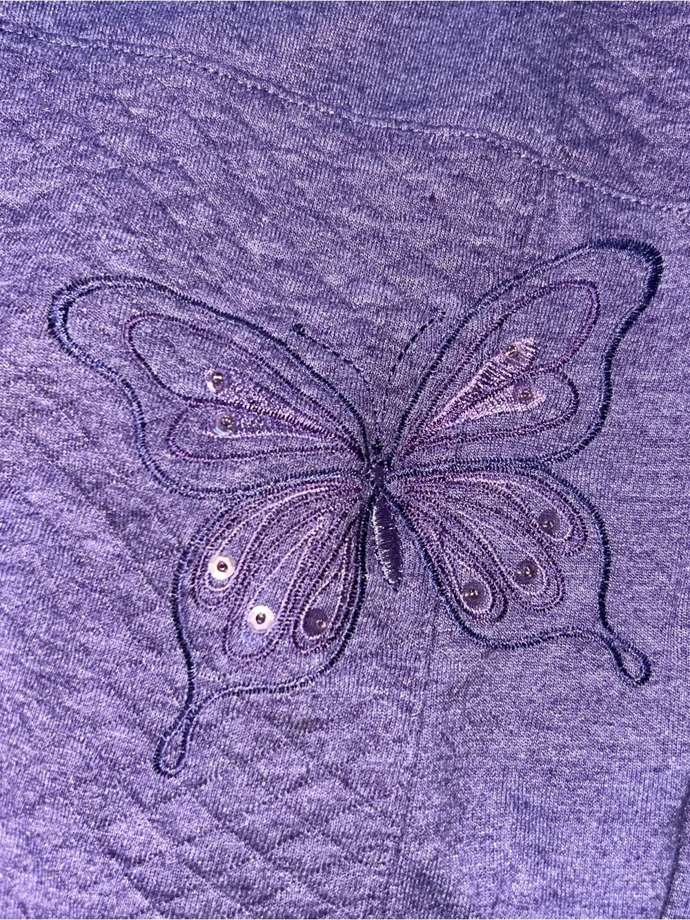 Alfred Dunner Embroidered Butterfly Beaded Sweater Collared Size XL Lavender
